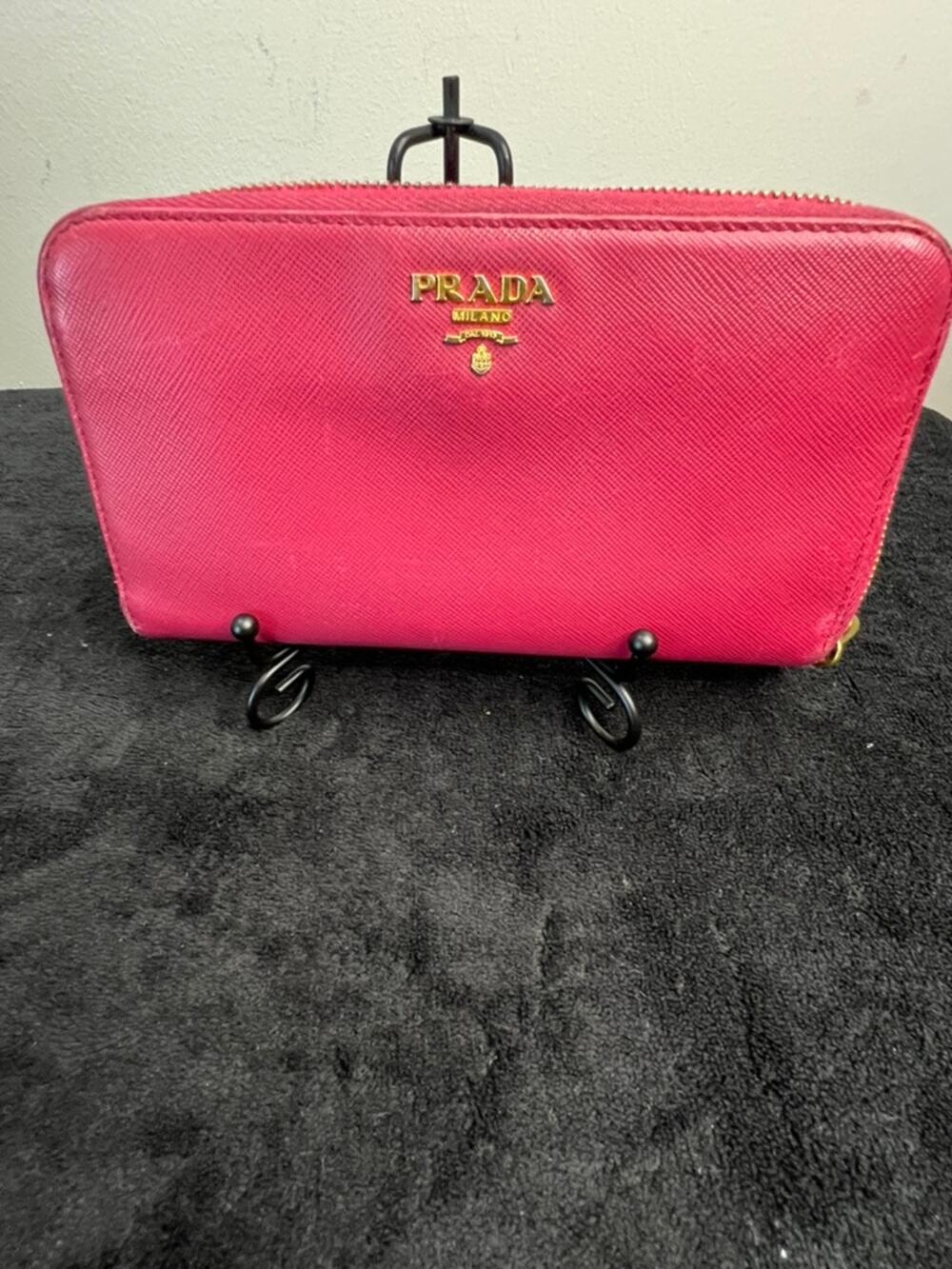 Prada Saffiano Metal Zip Around Wallet Pink Ibisco 1M0506 Auth